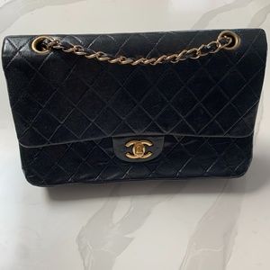 Double Flap 10" Black Lambskin Leather CHANEL Bag